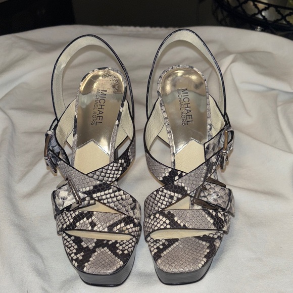 Michael Kors Josephine Black and Gray Snake Print Heels - Picture 1 of 5